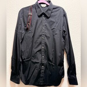 Alexander McQueen Black Button Down Shirt w/ Strap Detail Made in Italy